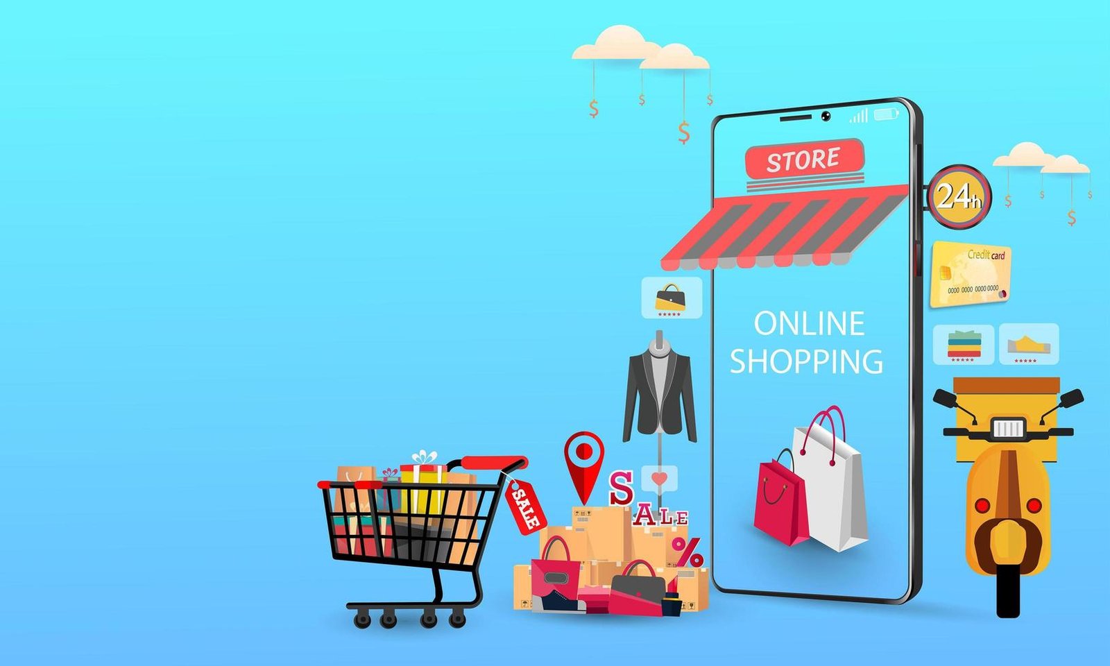About Us mobile phone represent of front of shop store shopping online on website or mobile application concept marketing and digital marketing free vector